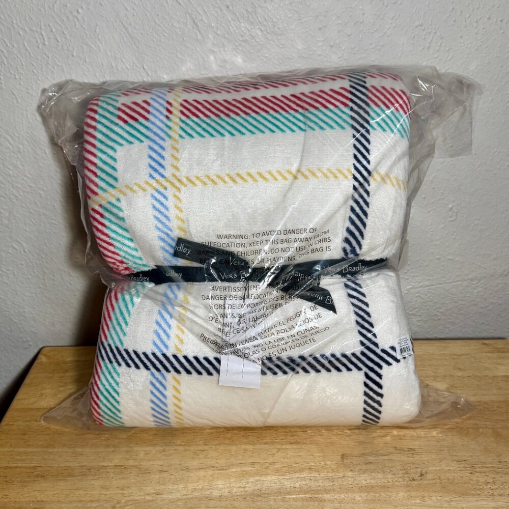 Vera Bradley Cozy Life Throw Blanket in Tartan Plaid Cream NWT 50" x 72"